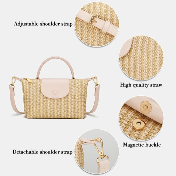 Women Crossbody Bag Straw Woven Small Summer Beach Purse Shoulder Clutch - Picture 6 of 7